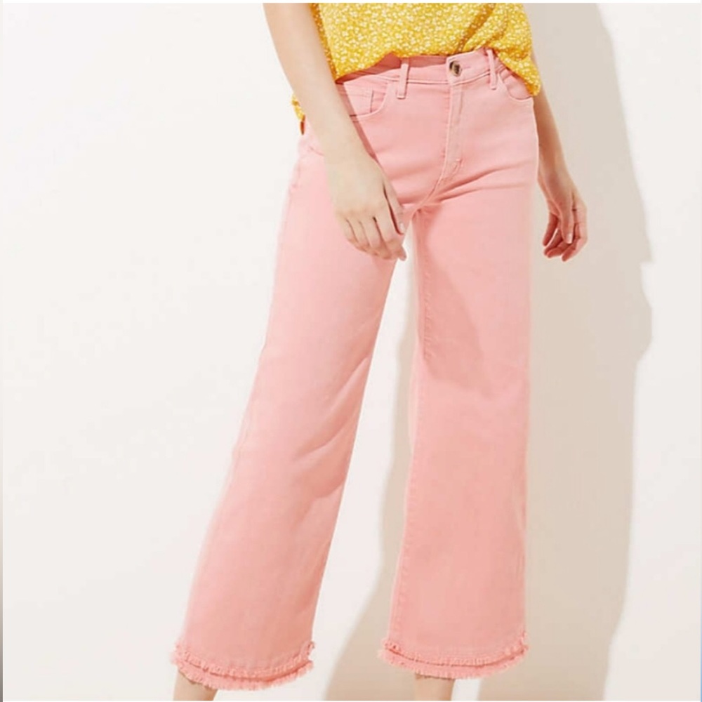NWT LOFT High rise wide leg frayed hem jeans
